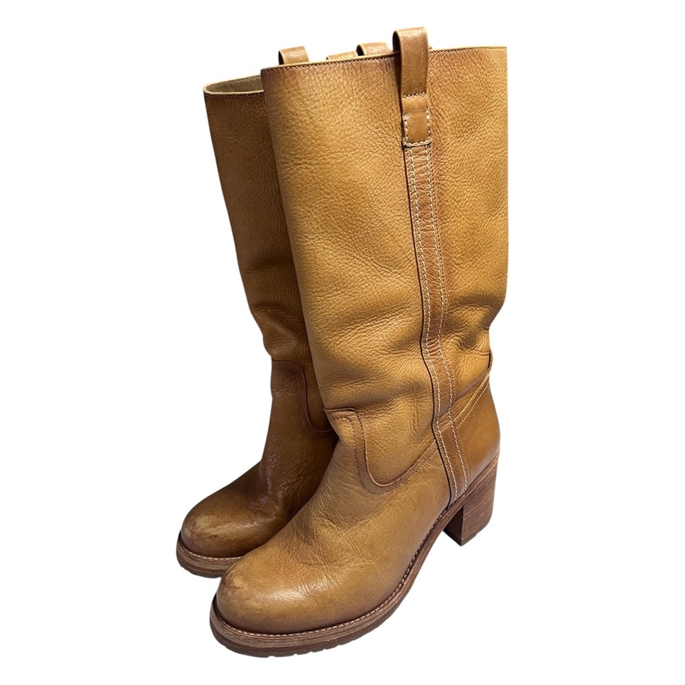 Cleo + Wolf Womens Tan Leather Tall Block Heel Boots BCWSP24L3 Size 8B